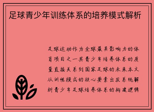 足球青少年训练体系的培养模式解析